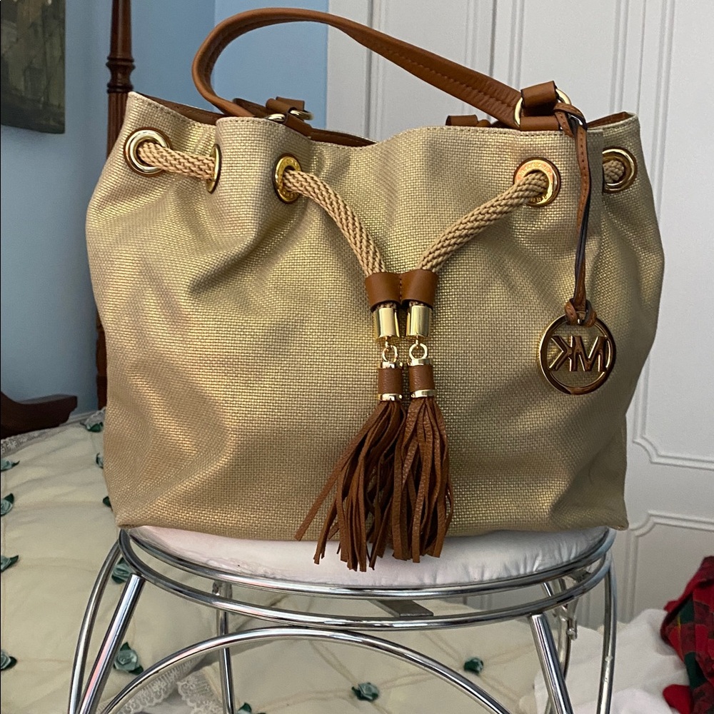 Michael Kors Gold and Brown Shoulder Bag